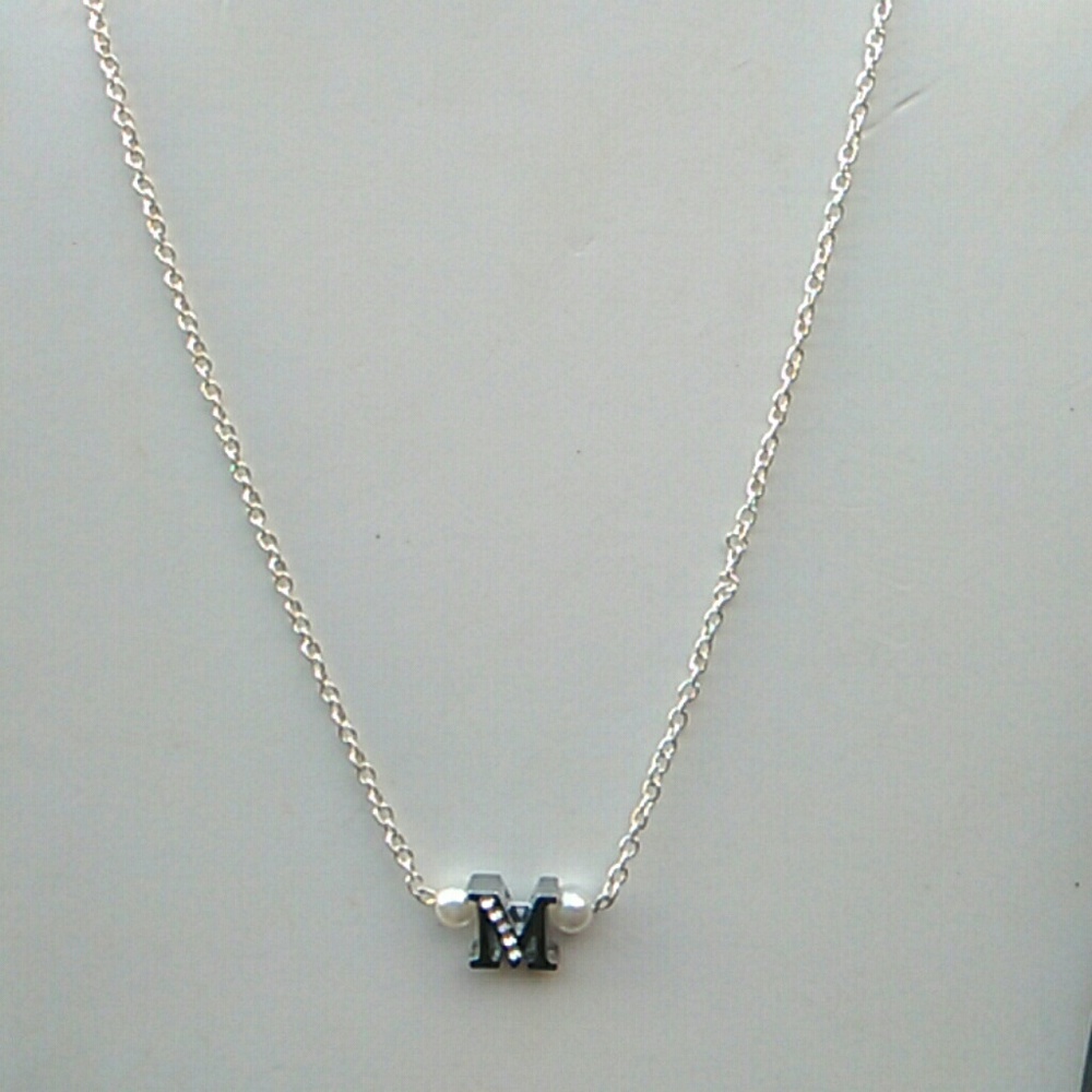 Crystal Silver Monogram & Pearl Charm Necklace